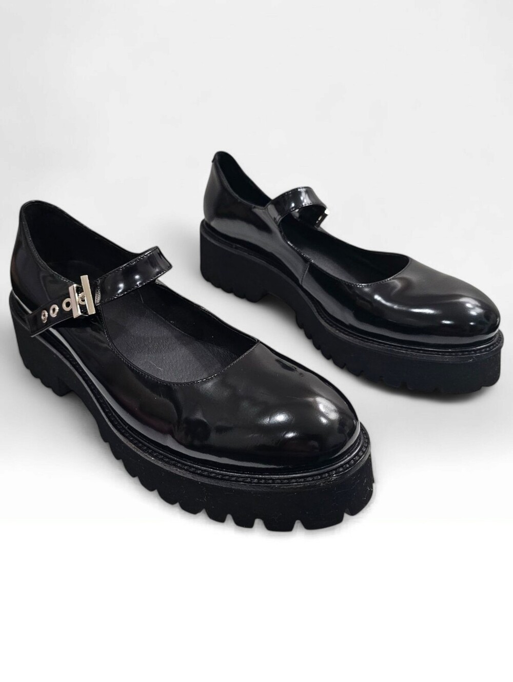 JEFFREY CAMPBELL Black Patent Leather Platform Chunky Lug Sole Mary Jane 11M